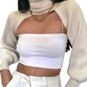 2023 Autumn Nieuwe High Neck Ultra Short pullover met lange mouwen gebreide shirtmouwen voor vrouwen