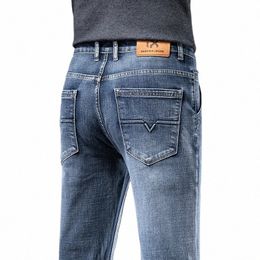 2023 Herfst Nieuwe Mannen Regular Fit Stretch Jeans Klassieke Stijl Rokerige Grijze Fi Casual Denim Broek Mannelijke Merk Broek Blauw q8dk #