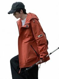 2023 Automne Nouveaux hommes Vestes décontractées Coréen Fi Outdoor Nyl Tissu Multi-poches Coupe-vent à capuche Manteaux D4KA #