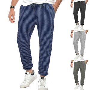 2023 Herfst Nieuwe herenmode met rechte mouwen, casual vetersluiting, slim fit, gestreepte broek