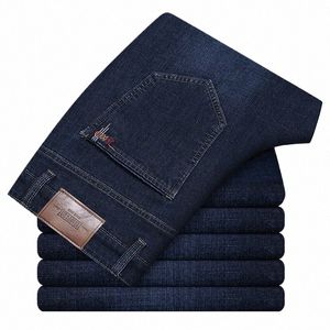 2023 Automne Nouveau Stretch Cott Hommes Busin Jeans à jambe droite Style classique Fi Pantalon en denim bleu foncé Pantalon de marque masculine m0wZ #