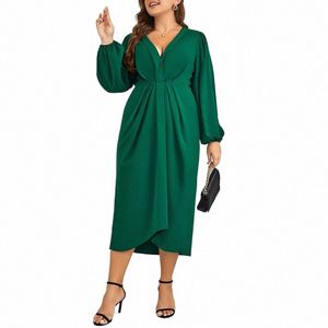 2023 automne plus taille 4xl V-Neck Maxi Evening Dr LG Luxury Elegant Sexy Robe Clothes Party Night Dres Vestidos solides 02yk #