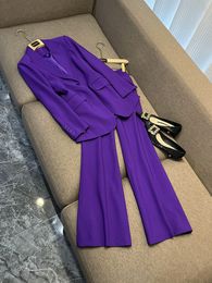 2023 Autumn Purple Solid Color Two Piece Pants Sets Long Sleeve Notched-Lapel Single-Button Blazers Top & Long Pants Suits Set Two Piece Suits O3G290110