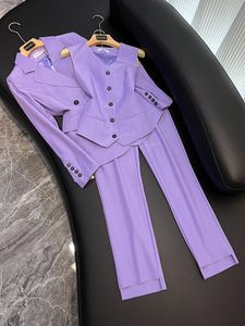 2023 Automne Purple Pantalon en deux pièces Couleur Couleur continue à manches longues Blazer à double poignée à manches longues Pantalon long Pantalon Long Pantalon X3L012598