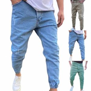 2023 Herfst Slim Fit Jeans Mannen Pure Kleur Casual Elastische Taille Jeans Beam Voet Broek Streetwear Jogger Denim broek Mannelijke U7MQ #