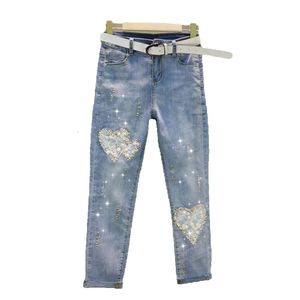 2023 Herfst/zomer Koreaanse Instagram Jeans American Trendy Street Hot Diamond veelzijdige oude dames voeten potloodbroek jeans