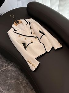 2023 Herfst Wit/zwart Contrasterende kleur Tweed blazers met contrasterende randen Lange mouwen met ingekerfde revers en dubbele rij knopen Uitloperjassen O3O072332