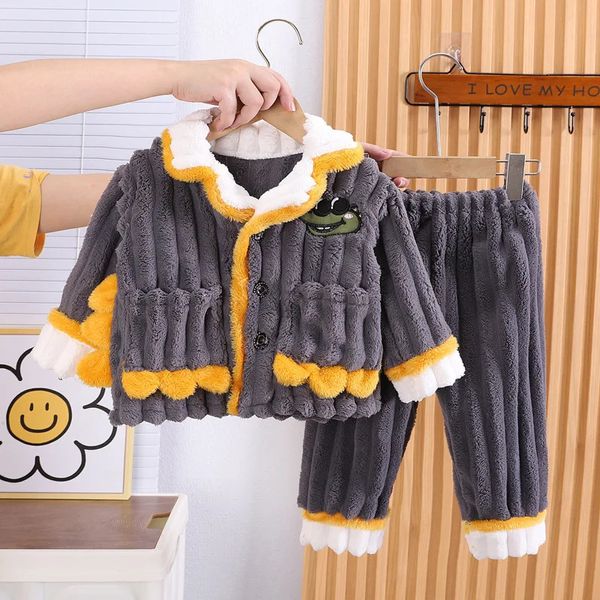 2023 Automne Hiver Enfants Garçon 2PCS Pyjamas Vêtements Ensemble Dinosaure Coton Épais Homewear Manteau Polaire Pantalon Enfant Sleepsuits 231226