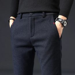 2023 automne hiver classique travail Stretch pantalon hommes coton affaires coupe ajustée gris noir corée épais décontracté Cargo pantalon mâle 240122