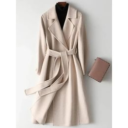 2023 Autumn Winter Coats Elegant Woolen Coat for Women Long Sheetwear Jackets de moda coreana Lapa delgado sólido 240105