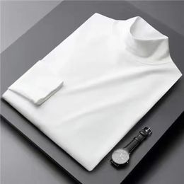 2023 Automne Hiver High Neck Long Mancheve Tshirt Mens Stretch Botting Toping Pure White Thin Tee T-shirt Under-Shirt Man 240509