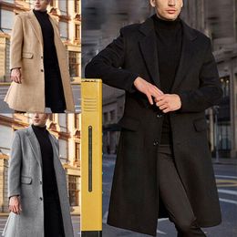 2023 Autumn Winter Winter Wool Coat Wool Solid Manga Long Woolen Jackets Men Fleece Men Overcoat Streetwear Fashion Long Trench Coat Outer 2312221