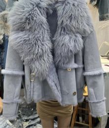 Manteau en vraie fourrure pour femme, doublure en lapin, à revers, chaud, court, vêtements d'extérieur, nouvelle collection automne hiver 2023