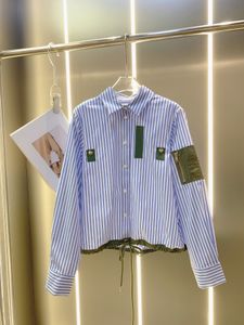 2023 Herfst/Winter Nieuwe Contrast Gebonden Verticale Streep Zoom Trekkoord Kraagvorm Lange Mouw Losse Vrouwen Shirt Top blouse