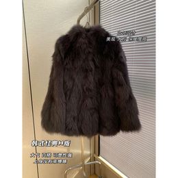 Manteau de fourrure mi-long pour femme, épais, avec petite boucle dorée, en poils de renard, nouvelle collection automne/hiver 2023, 321