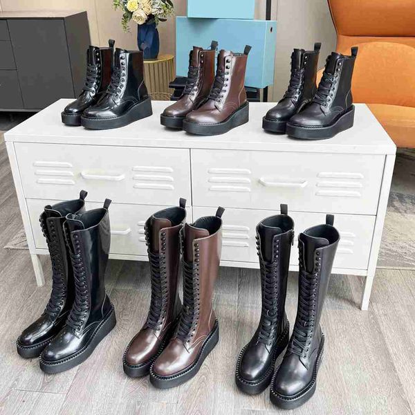 2023 automne/hiver nouvelle semelle épaisse Martin bottes longues haut de gamme bottes pour femmes chaussures à plate-forme noire sur le genou chaussures en cuir bottes de moto avec boîte taille 35-41