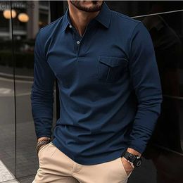 2023 Otoño/Invierno nuevo Polo de manga larga de moda para hombres Casual Polo cuello bolsillo deportes Polo camiseta para hombres HKD230825