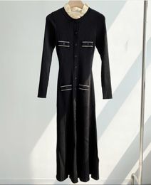 San ro – robe longue en tricot pour femmes, nouvelle collection automne/hiver 2023, contraste bois, bord d'oreille, col rond, petite robe noire classique