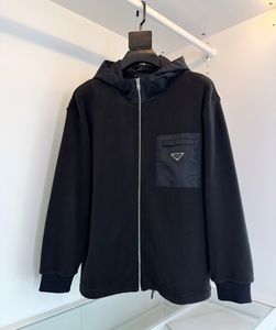 Veste polaire à capuche en Nylon épissé, manteau avec Logo triangulaire, de qualité supérieure, veste noire de styliste, automne/hiver 2023, M-3XL