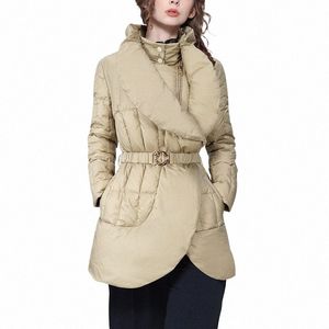 2023 Automne / Hiver Doudoune Femme Mi-longue Irrégulière Style Occidental Blanc Canard Rembourrage Beige Manteau Coupe-Vent Y6J6 #