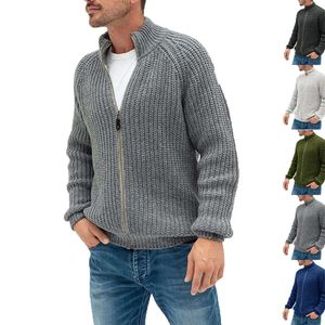 Ropa de hombre 2023 Otoño/Invierno suéter cárdigan sólido cremallera cuello alto tejido abrigo grande