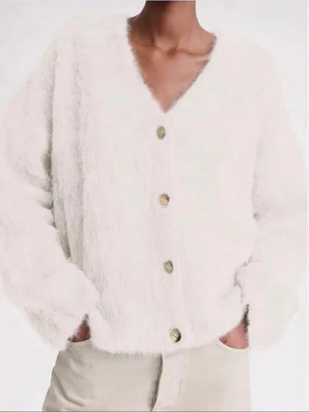 Cardigan tricoté ample et polyvalent en poils de chameau pour femme, toteme de style minimaliste, couleur unie, V, collection automne/hiver 2023