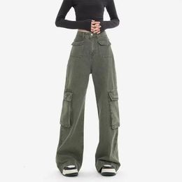 Jean Cargo pour femme, pantalon américain, droit, baril, vert armée, taille pour dames, collection automne-hiver 2023, 240129