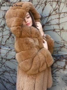 2023 automne hiver femmes à capuche manteau de fourrure mi-longueur élégant luxe chaud épais doublé veste à manches longues mode décontracté T230808