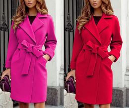Abrigo de lana cálido ajustado para mujer, abrigo de lana de manga larga con lazo ultrafino, otoño/invierno 2023, 240112
