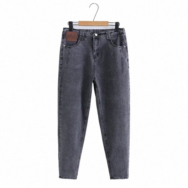 2023 Automne Femmes Vêtements Plus Taille Jeans Étiquette en cuir Taille haute Stretch Denim Harem Pantalon Casual Bas de base H2Hl #