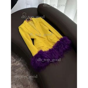 Blazer à plumes à panneaux de couleur contrastée jaune, manches longues, revers cranté, simple boutonnage, manteaux d'extérieur, automne 2023, D3o071359 682 503