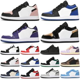 2023 Baby Kids Basketball Shoes Jumpman 1 1s Low High Og Travis Sp Fragment Design x Ts Military Blue White Black Red Brown Girls Niños Zapatillas Jordans1