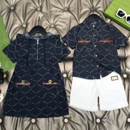 2023 Baby Kinderkleding Sets Ontwerper Jongens Geruite Shirt Sets Meisjes Geruite Jurk Met Capuchon Mode Kleding Past Kinder Zomer Korte Mouw Pak