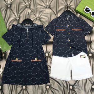 2023 Baby Kinderkleding Sets Ontwerper Jongens Geruite Shirt Sets Meisjes Geruite Jurk Met Capuchon Mode Kleding Past Kinder Zomer Korte Mouw Pak