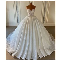 2023 Ballgown Wedding Dresses Bridal Gown Sweetheart Neckline Lace Applique Sequins Tulle Satin Floor Length Custom Made Plus Size Vestido de novia
