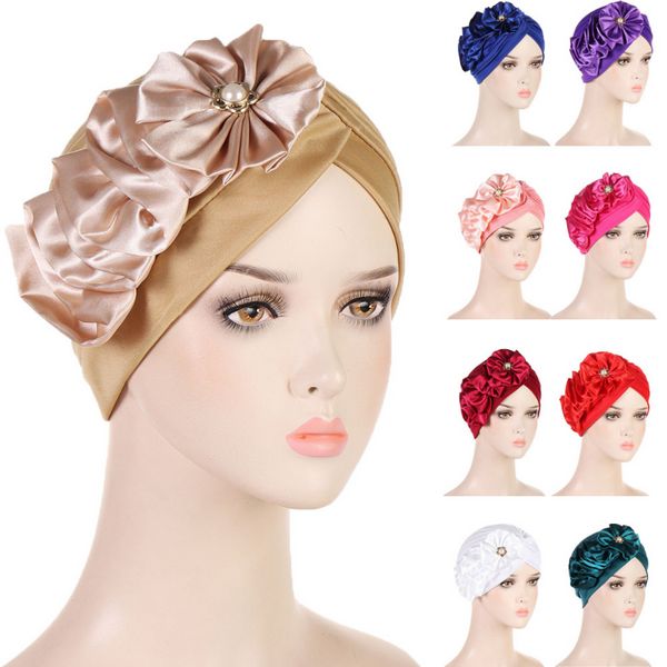 2023 Bandanas femmes extensible Turban fleur musulman chapeau bandeau enveloppement femme chimio Hijab indien casquette tête enveloppement Bonnet perte de cheveux chapeau