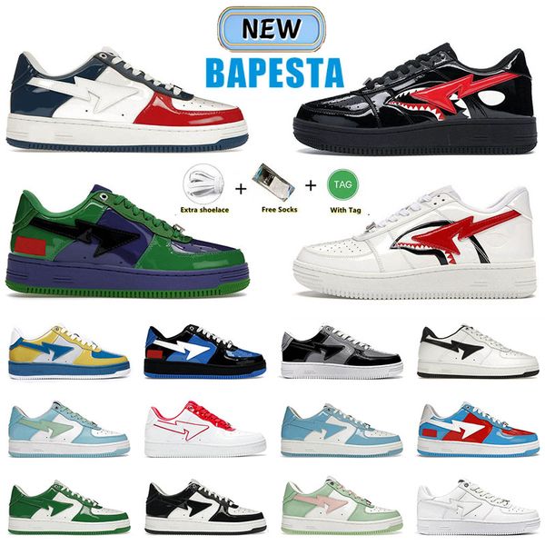 2023 Bapestas Designers Chaussures Casual Shark Noir Blanc Bleu Plate-forme Bapesta Sk8 Sta Cuir Verni Vert JJJJound Marron Ivoire Hommes Femmes Baskets Jogging Baskets