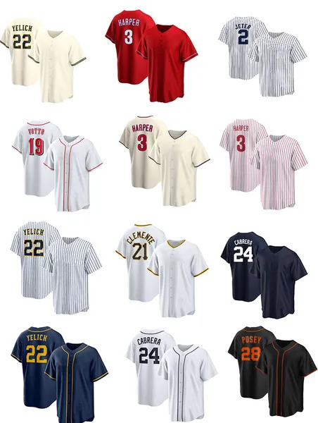 Maillots de baseball 2023 2 JETER 22 YELICH 3 HARPER 19 VOTTO 21 CLEMENTE 22 YELICH 24 CABRERA 28 POSEY 99 JUGE yakuda boutique en ligne locale mode Cool Base Jersey