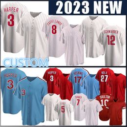 2023 Camisetas de béisbol 7 Trea Turner Hombres Mujer Jóvenes Nuevo 3 Bryce Realmuto Harper 8 Nick Castellanos 12 Kyle Schwarber Aaron Nola Rhys