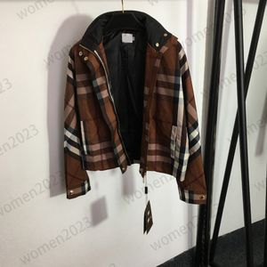 2023 BBr NOUVEAU automne vestes marque designer vestes à col à carreaux contrastés veste à glissière à manches longues haut de gamme cool femmes vestes de moto couleur marron taille S M L