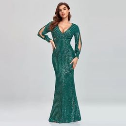 2023 Vestidos de madre de la novia con lentejuelas y cuentas Champán Tallas grandes Gasa sexy Manga larga Novio Madrina Vestido de noche para boda