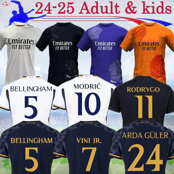 2023 Jerseys de football Beingham Arda Guer Camavinga Aaba Modric Vini Jr.Mbappe Football Shirt 23 24 Away 3rd Real Vaerde Tchouameni Madrids Men Kid Kit Kit