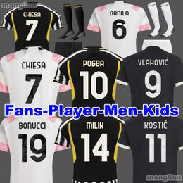 Fans Player Soccer Jerseys 23 24 Hogar lejos MILIK DI MARIA VLAHOVIC KEAN POGBA CHIESA McKENNIE LOCATELLI Camiseta de fútbol 2023 2024 Kits Hombres y niños Unifor JUvEntUs