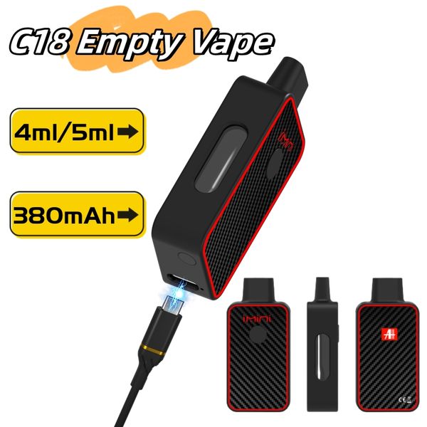 2023 Venture à la meilleure vente 4 ml 5 ml Vaporisateur en céramique Vaporisateur Cartouche en céramique 380mAh stylo de vaporisateur d'huile épais rechargeable avec Port de charge PODS DÉCHABLE BATTERIE