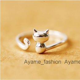 Bagues ouvertes en argent Sterling S925 pour femmes, bijoux avec chat mignon, meilleure vente 2023