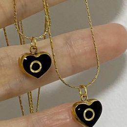 2023 collares pendientes del diseñador de lujo del corazón del amor negro para las mujeres 18k marca de oro bonito encanto elegante gargantilla collar de cadena de enlace regalo de la joyería