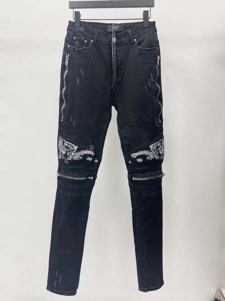 2023 noir Mens en détresse déchiré skinny belle couleur designer jeans ~ US TAILLE 28-36 jeans ~ tops qualité slim moto moto biker causal denim pantalon hip hop jeans