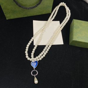 2023 bleu océan coeur perle tour de cou designer femmes mode luxe collier collier marque classique célébrité même style mariage fête cadeau bijoux de haute qualité nuptiale