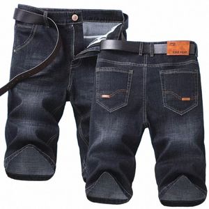 2023 Bleu Doux Denim Court Pour Hommes Hommes Été Stretch Léger Jean Genou Longueur Pantalon T3V9 #