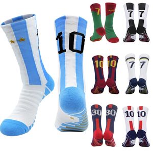 2023 Azul Blanco Número 10 # 3 estrellas 7 # Calcetines de fútbol para niños Calcetines deportivos de fútbol para hombres Correr al aire libre de secado rápido Nylon transpirable antideslizante